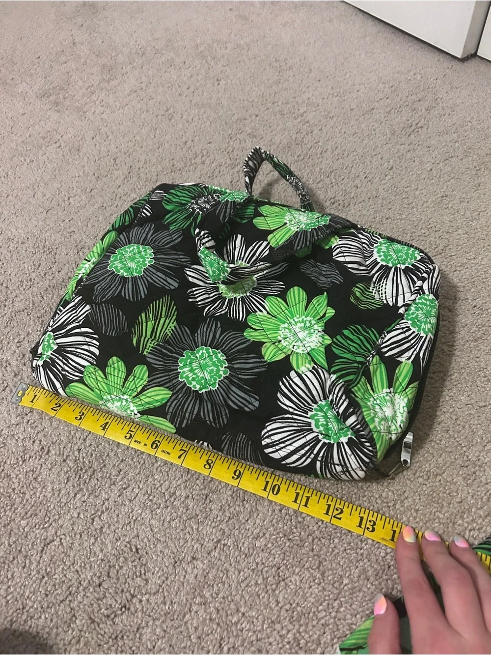 Handmade Floral Green Quilted Travel Makeup and Toiletries Bag
